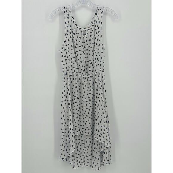 Triple Cherry Polka Dot Sleeveless High Low Dress White Black Casual Small - Picture 1 of 11